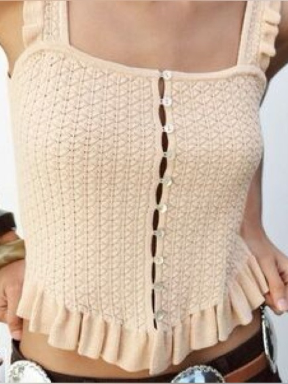 Ruffled Cable-Knit Button Front Tank - Picture 9 of 9